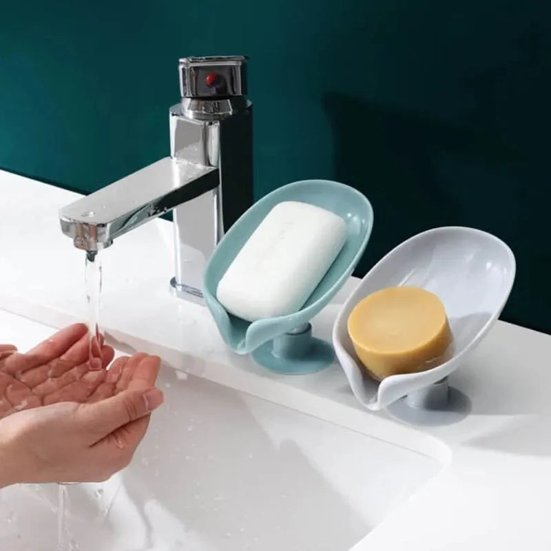 Drain Soap Holder Leaf Shape Soap Box Suction Cup Tray Drying Rack for Shower Sponge Container Kitchen Bathroom Accessories