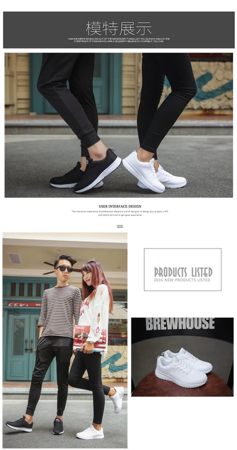 Fashion Breathable Women Casual Shoes  Walking Mesh Flat Shoes Woman White Sneakers Women