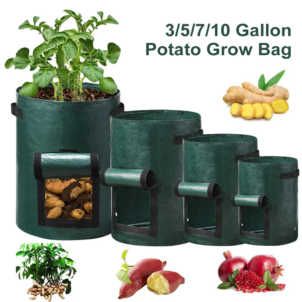 3/5/7/10 Gallon Plant Growing Bags PE Vegetable Grow Bags with Handle Thickened Growing Bag Potato Onion Bag Outdoor Garden Pots