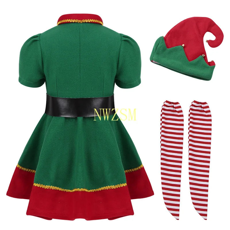 Elf Girls Christmas Costume Festival Santa Clause for Girls New Year children clothing Fancy Dress Xmas Party Dress