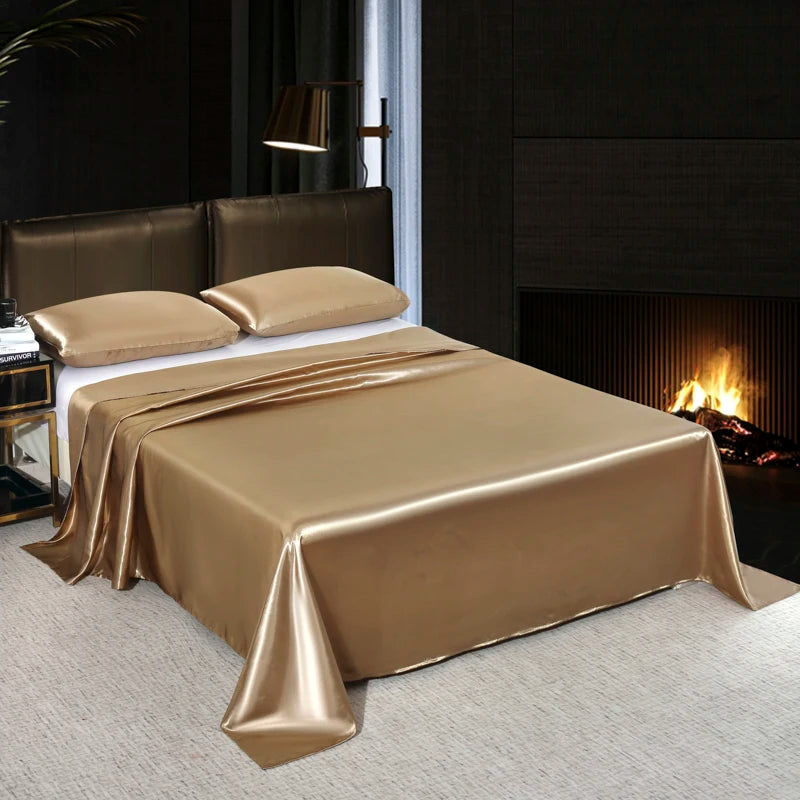 Luxury Satin Bedsheet Soft Comfortable Solid Color Flat Sheet Single Double Twin King Size Bedding Sheet