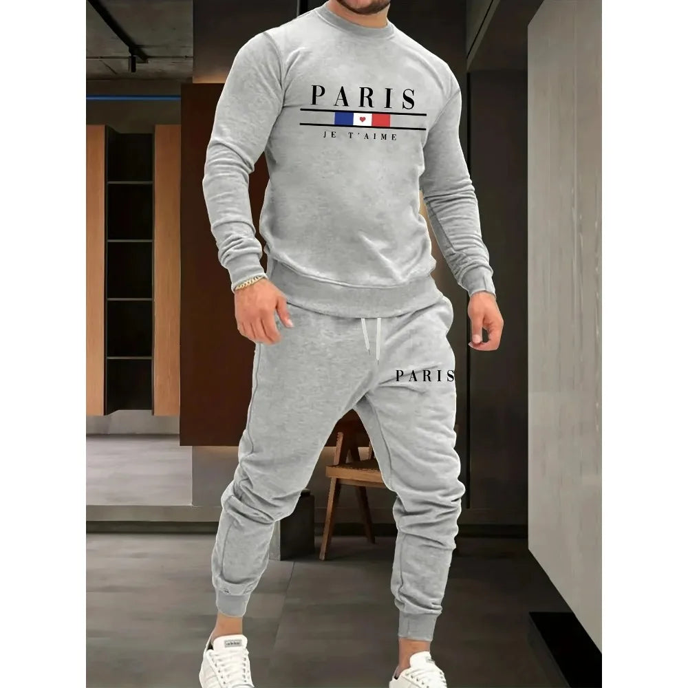 Fashion men's long-sleeved sportswear 2-piece casual fitness jogging sportswear + sports pants suit