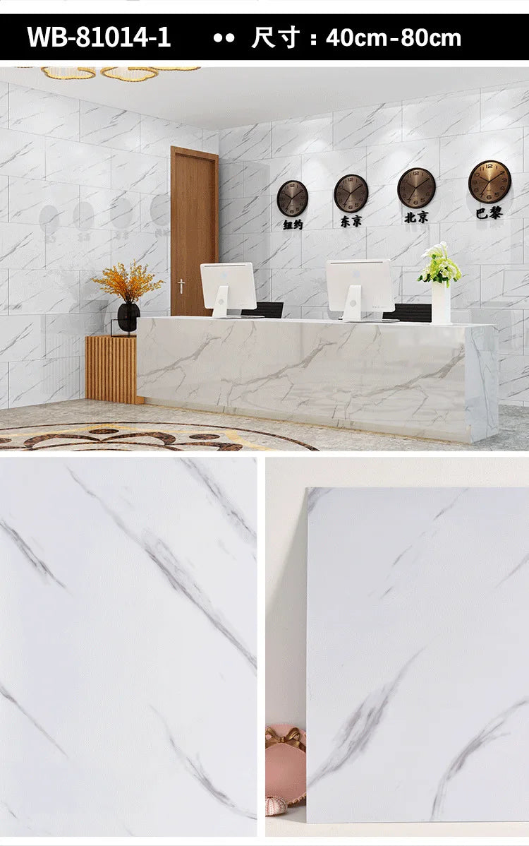 Self Adhesive Marble Wallpaper Waterproof Floor Sticker Bathroom Living Room TV Background Renovation  Wall Ground Decor