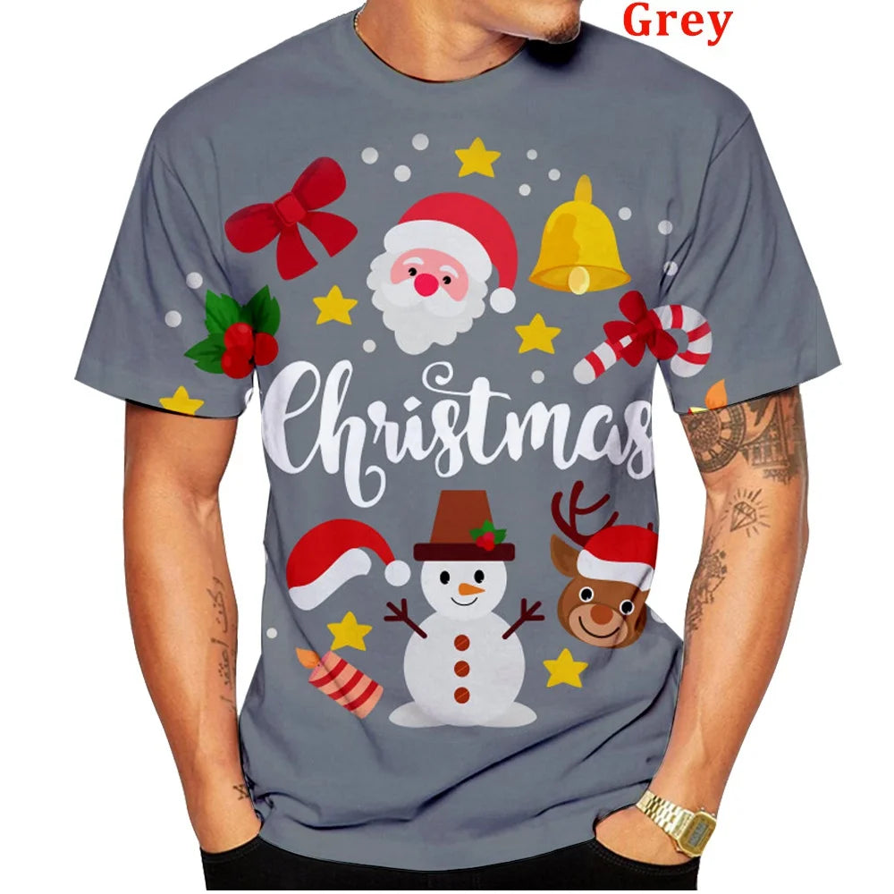 3D Printed Men's and Women's T-shirt Short Sleeve Christmas T-shirt Unisex Casual Santa Claus Cartoon T-shirt