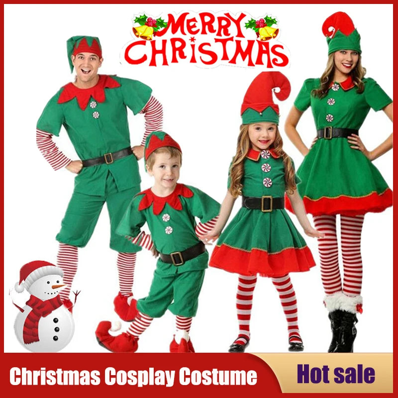 Family Green Elf Christmas Costume Cosplay Outfits Carnival Party Xmas Dress Gift