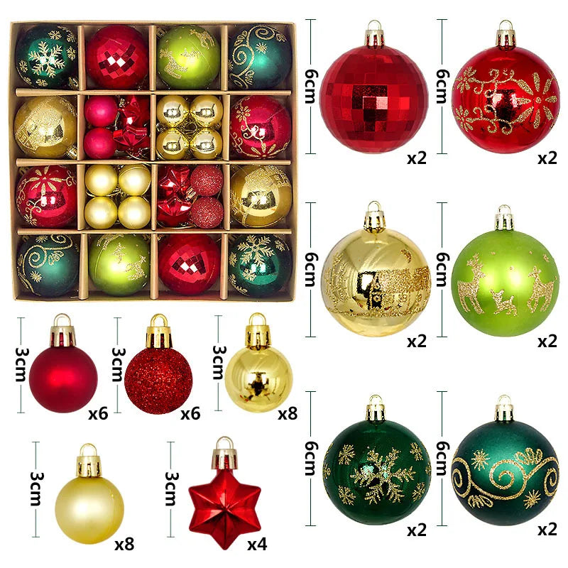 Christmas Ball Ornament Set Big Xmas Tree Hanging Pendant Snowflake Merry Christmas Decoration for Home