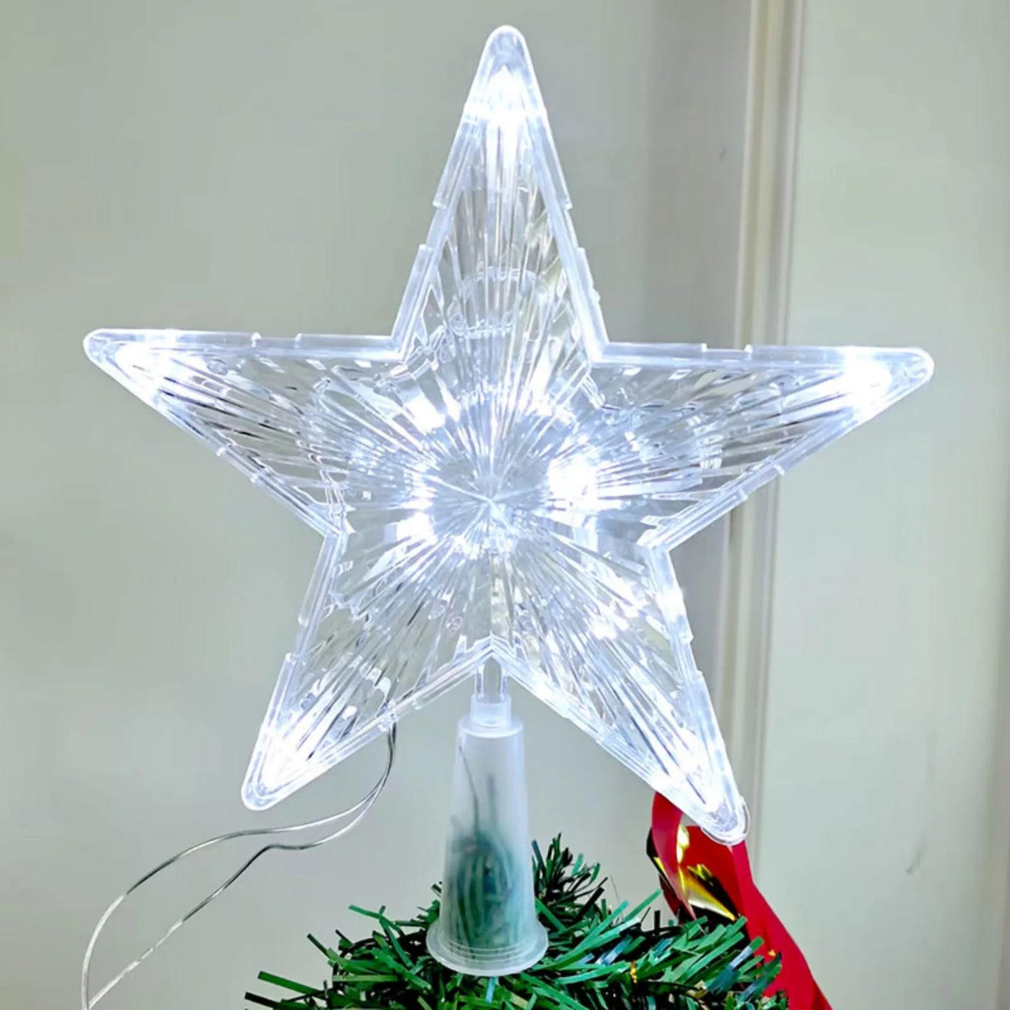 LED Transparent Five-pointed Star Merry Christmas Tree Toppers Cristmas Decorations for Home Xmas Ornaments Navidad 2023