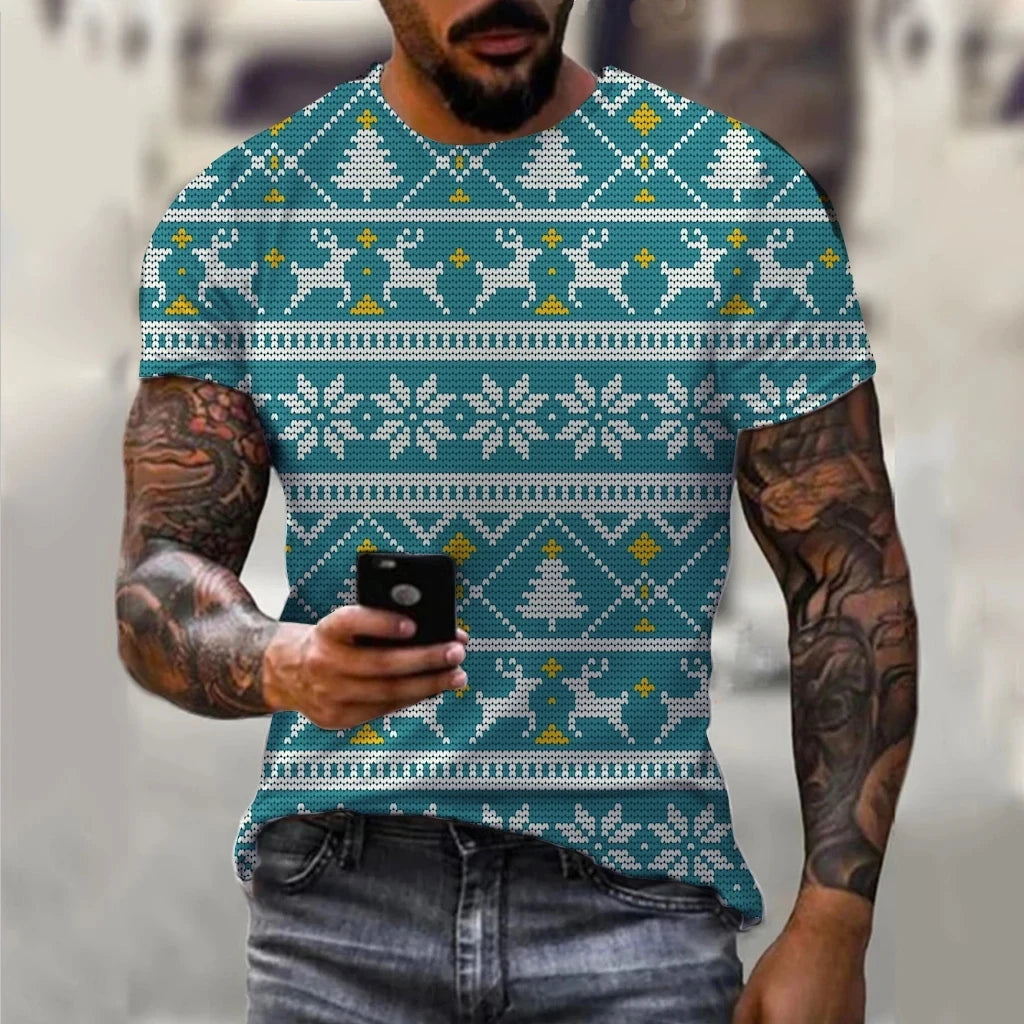 Hip Hop Men's Christmas Elf Santa Claus Printed T-shirt Fashion Trend Round Neck Loose Street