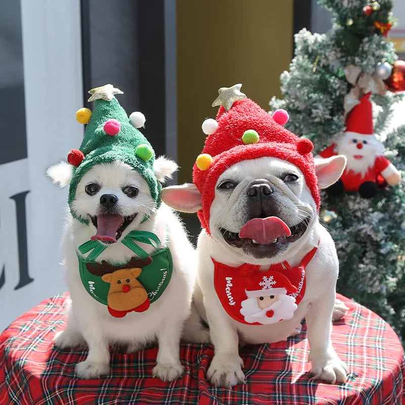 Dog Christmas Hat Pets Santa Bibs New Year Party Cosplay Costume