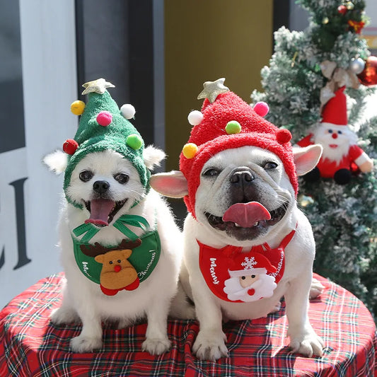 Dog Christmas Hat Pets Santa Bibs New Year Party Cosplay Costume