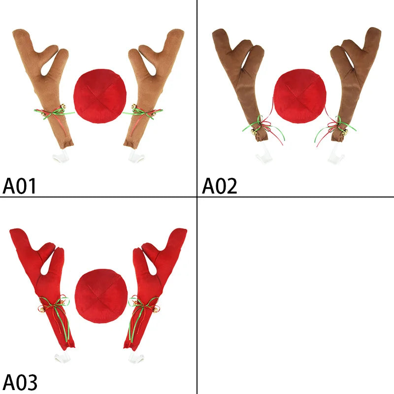 3pcs Christmas Antlers Car Decoration Accessories Christmas Car Flannelette Red Nose Costume Reindeer Deer Antler Diy Decoration