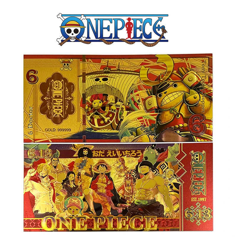 Anime One Piece Toy Golden Cards PVC Zoro Luffy Nika 10 Kinds New Commemorative Banknote Collections Toys Gifts For Party