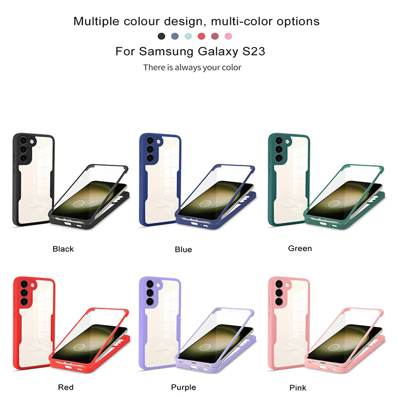 360 Degree Full Body Phone Cover For Samsung Galaxy M02 M12 M33 M53 S21 S22 S23 S24 S30 TPU Shockproof Clear Double sided Cover