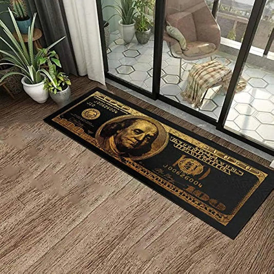 Black Gold 100 Dollar Bill Money Rugs Non-slip Laundry Room Carpet Living Room Dining Room Bathroom Floor Mat Kitchen Doormat