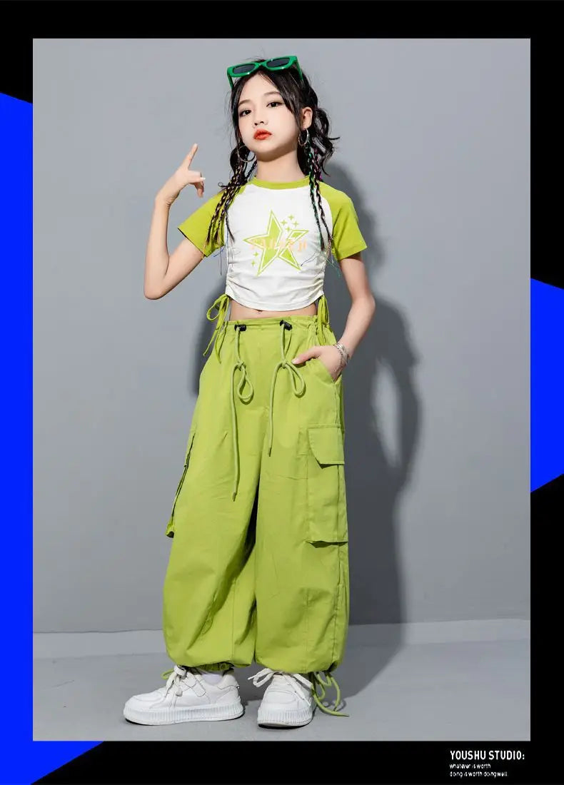 Girls Loose Casual Cargo Pants Fashion Korean Street Style Hip Hop Trousers Wide Leg Pants with Belt for School Vacation Daily