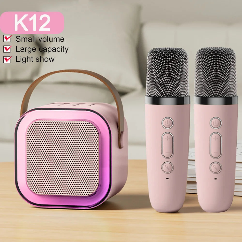 Dual Microphone Karaoke Machine Portable System with&2 Wireless Microphones for Home for Adults and Kids Bluetooth PA Speaker