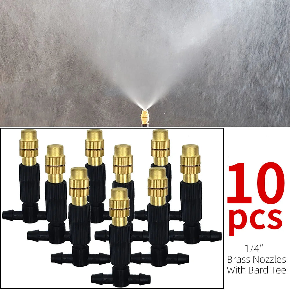 Outdoor Misting Cooling System Garden Irrigation Watering Brass Atomizer Nozzles 4/7mm Hose for Patio Greenhouse