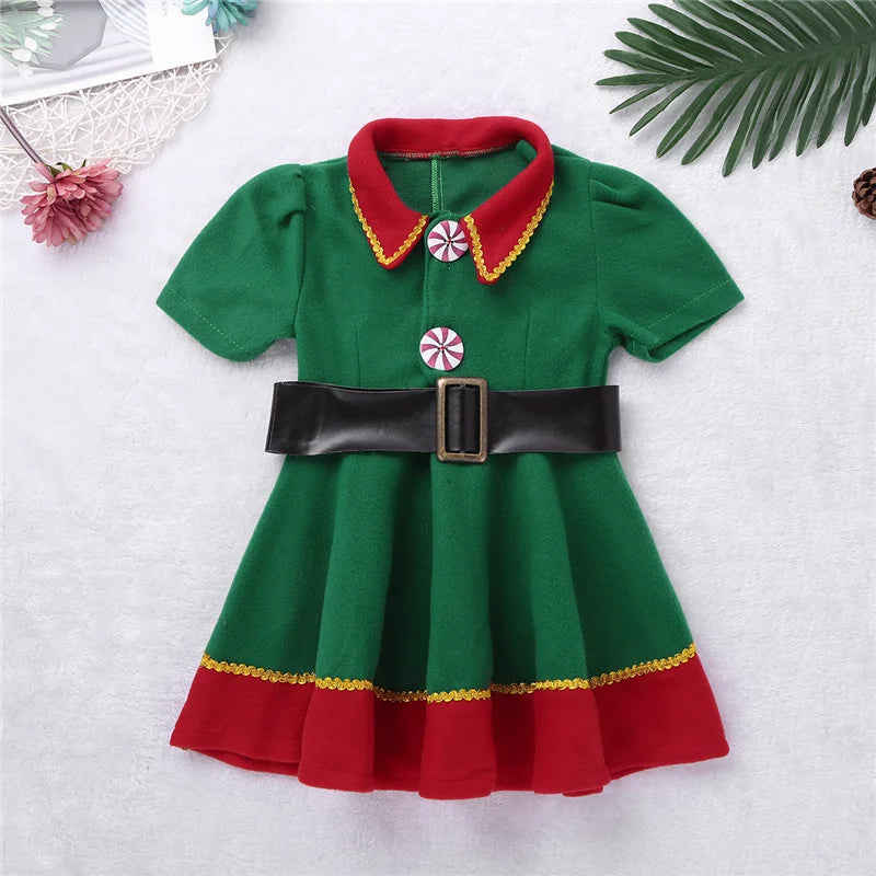 Elf Girls Christmas Costume Festival Santa Clause for Girls New Year children clothing Fancy Dress Xmas Party Dress