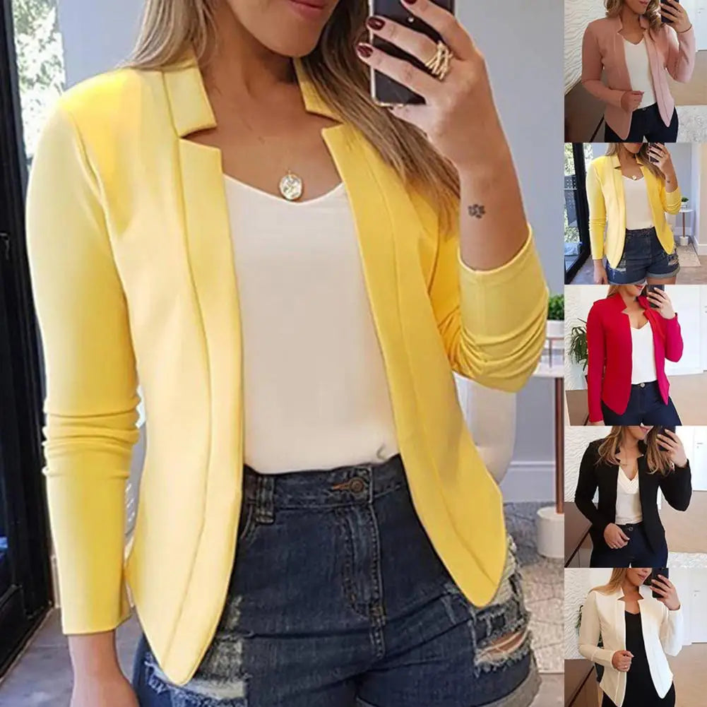 Women Blazer Open Stitch Cardigan Lady Blazer Long Sleeves Warm Business Outwear