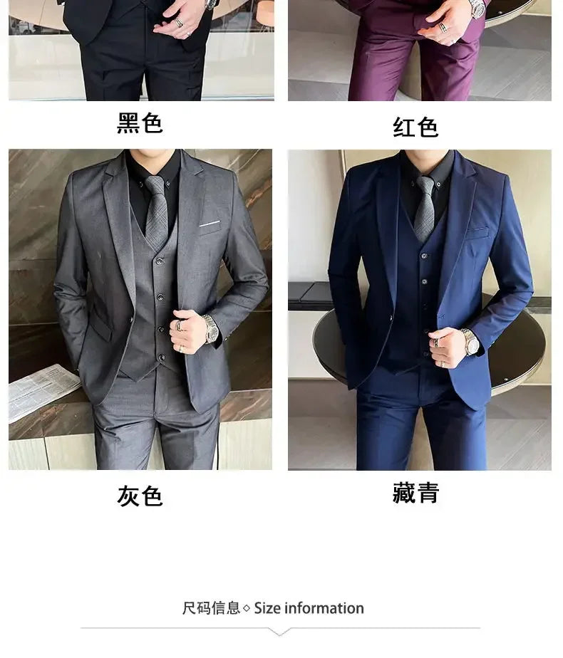 Blazer, Vest & Pants Men's Fashion Business Gentleman Professional Formal Dress Korean Version Banquet Dress Suit 6XL