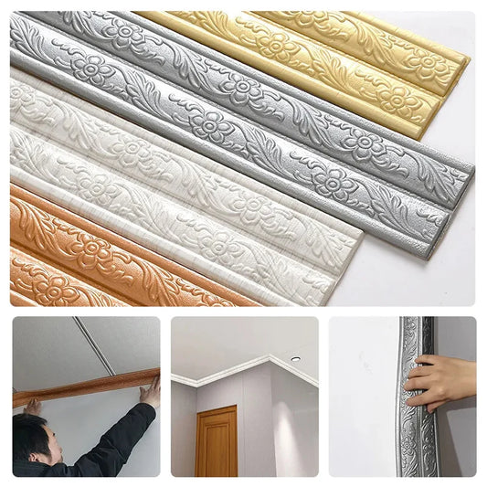 230cm Self-Adhesive 3D Skirting Line Wall Sticker 3D Foam Edge Border Waterproof Sticker Living Room Kitchen Wall Edging Strip