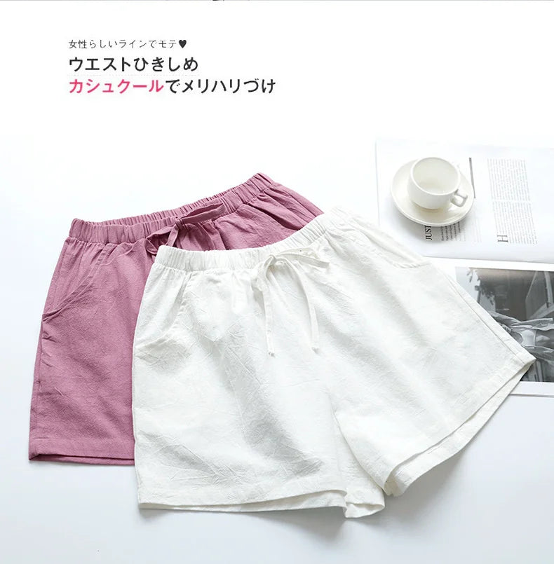 Cotton Linen Shorts Women's Sports Shorts Summer Solid High Waist Black Shorts Women Fashion Casual Basic Short Pants