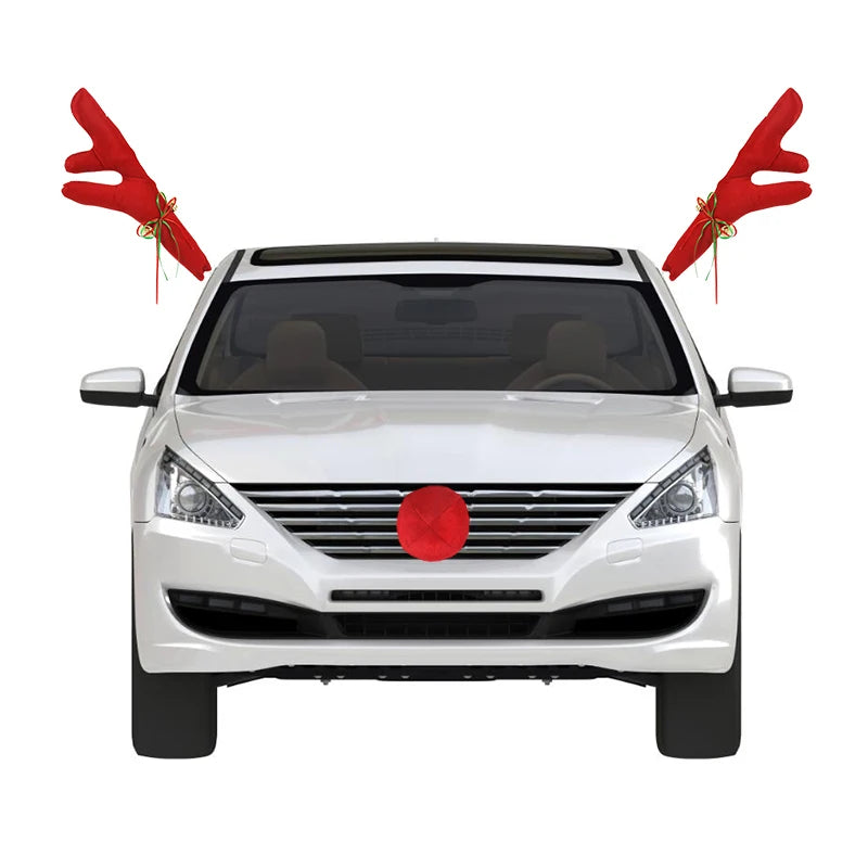 3pcs Christmas Antlers Car Decoration Accessories Christmas Car Flannelette Red Nose Costume Reindeer Deer Antler Diy Decoration