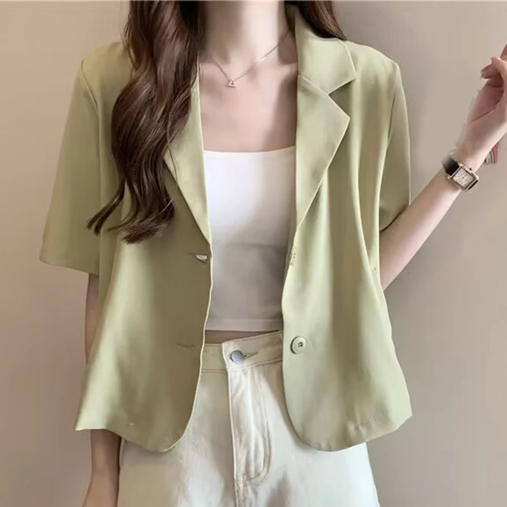 Summer Blazers Women Simple Leisure Loose Korean Style Youth Single Breasted Ladies