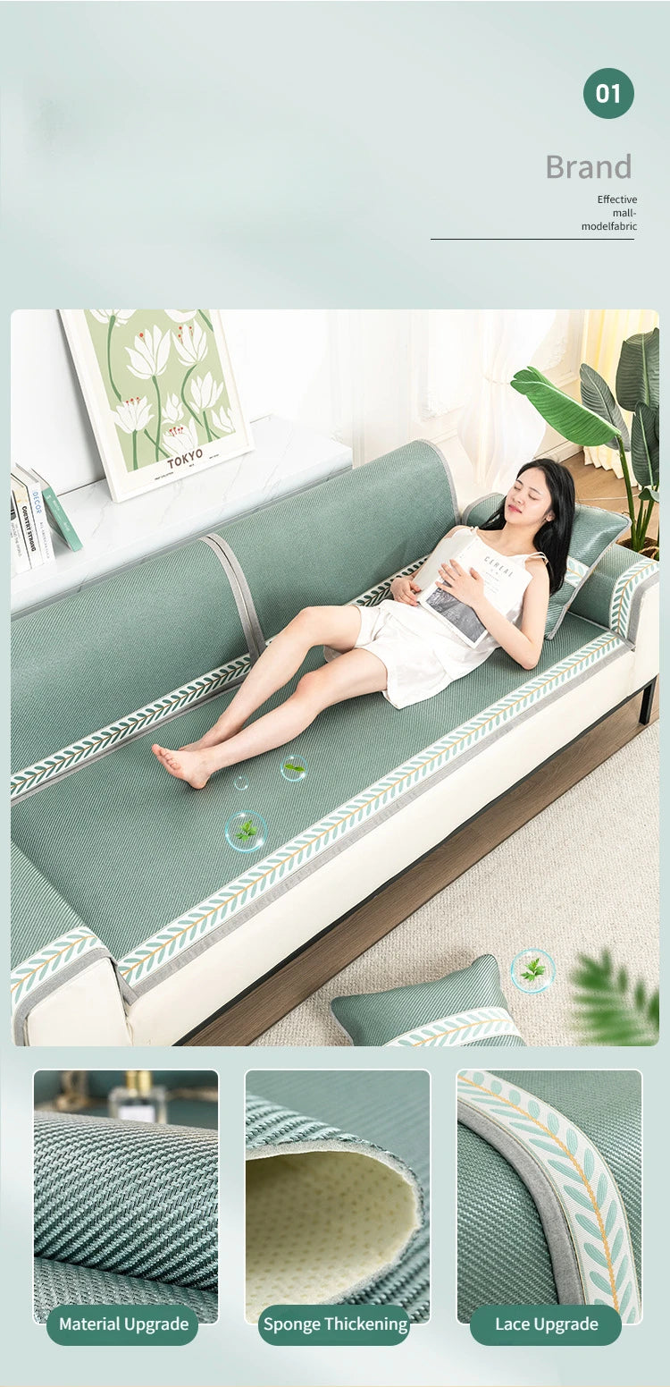 Wormwood Vine Mat Sofa Cushion Summer Ice Silk Non-slip Sofa Cover Couch Covers for Sofas Cool Feeling