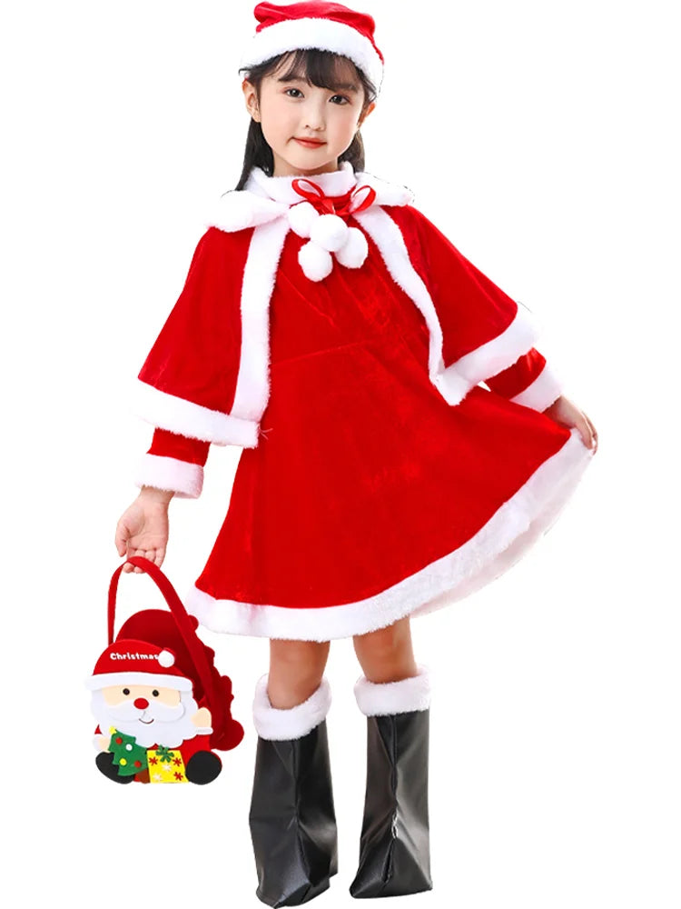 Christmas Costume boys and girls clothing, with girls shawls, boots, Christmas gift bags