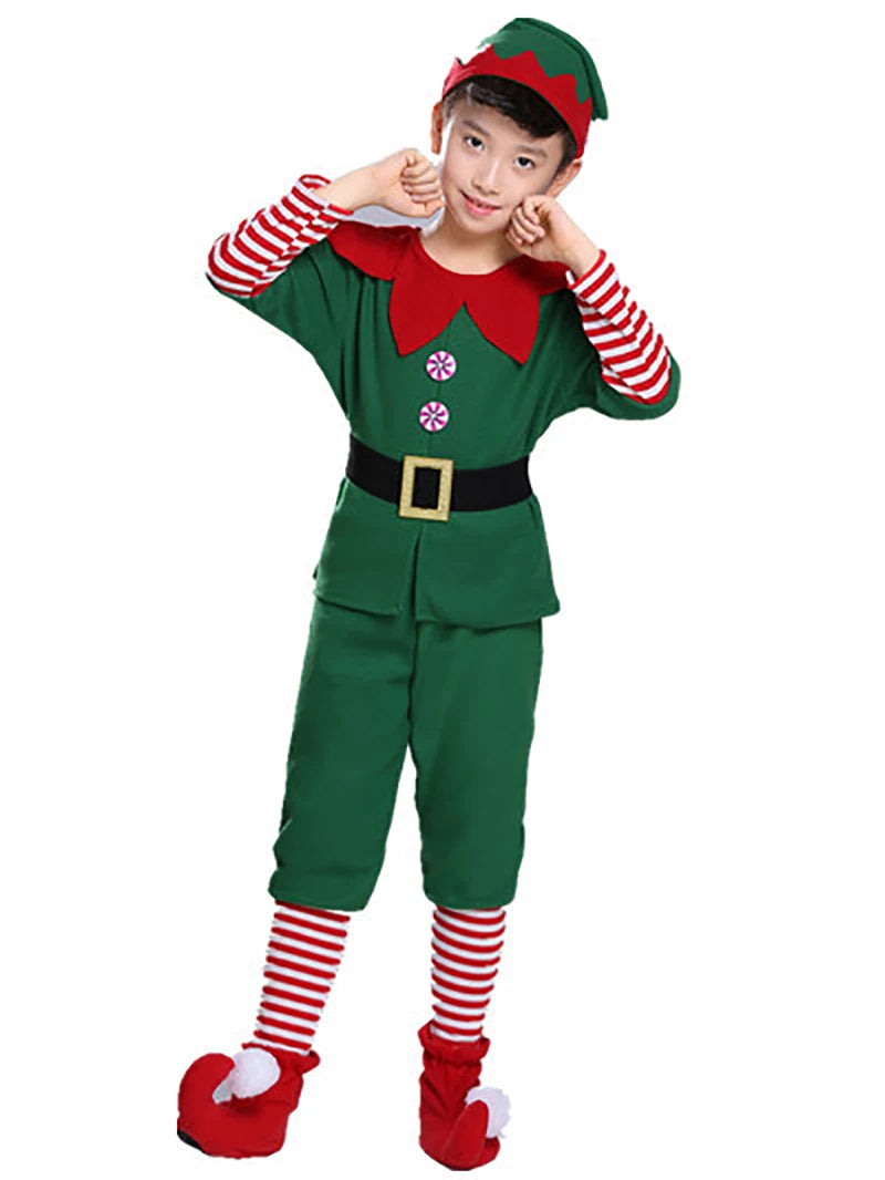 Family Green Elf Christmas Costume Cosplay Outfits Carnival Party Xmas Dress Gift