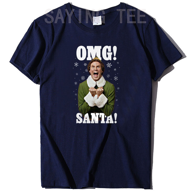 OMG Elf Adult Christmas T-Shirt Funny Xmas Costume Gifts Streetwear Clothes Men Family Matching Christmas T-Shirt