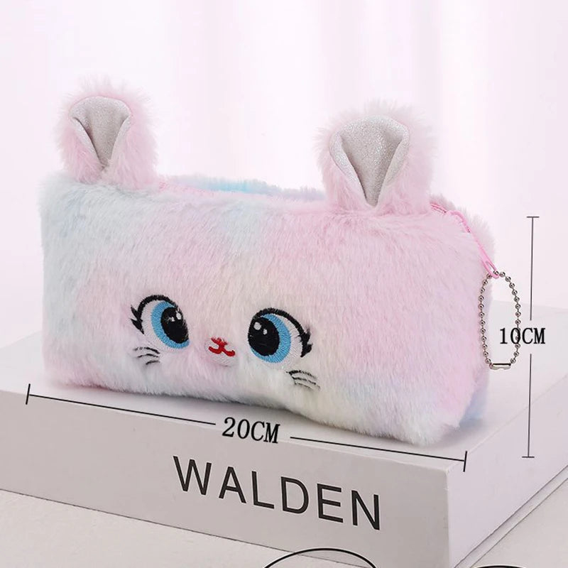 Cartoon Unicorn Pencil Case Plush Kawaii Pencil Bag Cosmetics Storage Pouch Kids Gifts Korean Stationery School Office Supplies