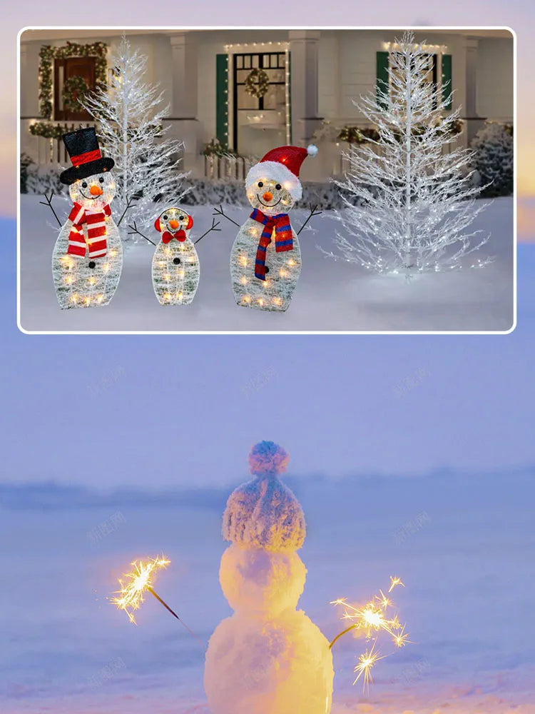 3Pcs Lighted Snowman Christmas Garden Decoration With LED Light Glowing Snowman