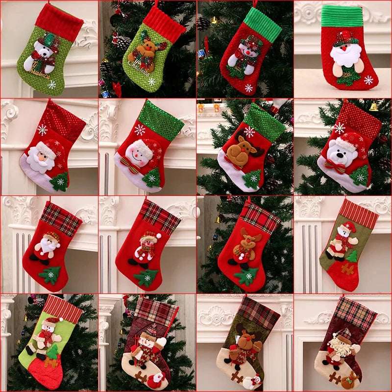 4 Christmas Stockings Socks Santa Snowman Hanging Xmas Tree Ornaments Christmas Decor for Home New Year Navidad Candy Gift Bags