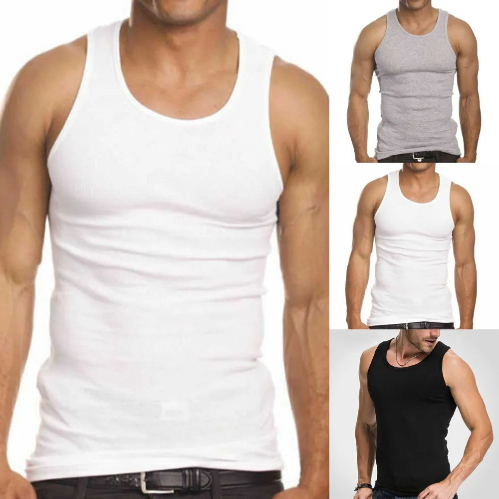 Men Tank Tops Undershirt Gym Workout Stringer Fitness T-Shirt Beater Undershirt  Mens Sleeveless Gyms Vests Cotton Singlets