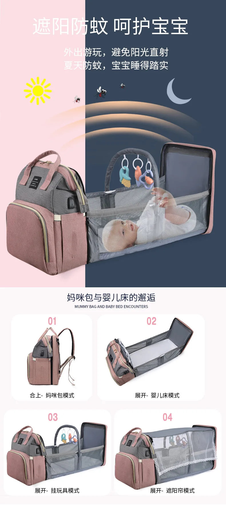 Folding Mommy Bag Portable Folding Crib Bed Large-capacity Baby Backpack Female Mommy Outting Bag Activity Diaper Bag Nappy Bags