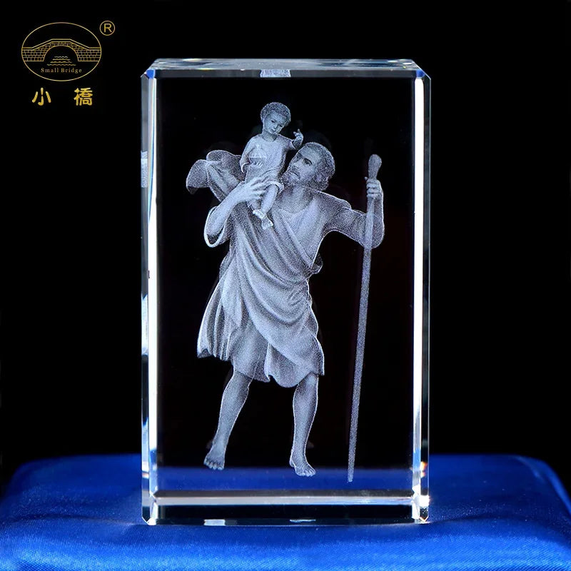 3D K9 Crystal Cube Christian Jesus Cross Figurine Home Decor Virgin Mary Laser Engrave Crystal Religious gifts for women's birth