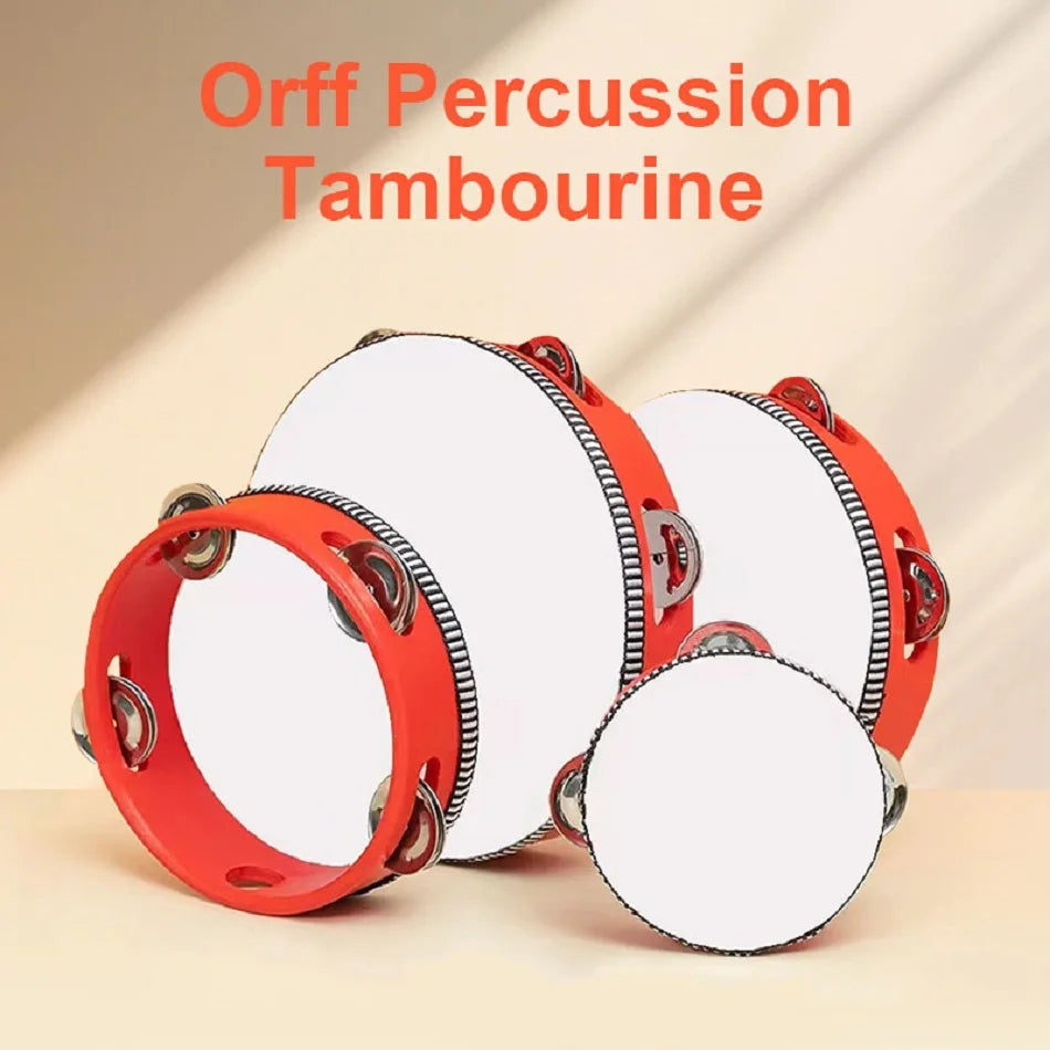 Sheep Skin Head Tambourine Drum 4 Pairs Jingles Wooden Frame Head Musical Tambourine 4/6/8/10 Inch Beat Instrument Hand Drums