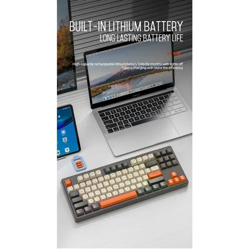 M87 Bluetooth Gaming Keyboard, 2.4G Dual Mode Connection, PBT Ball Cap, Rainbow Light, Suitable for Computers, Laptops, and Mac