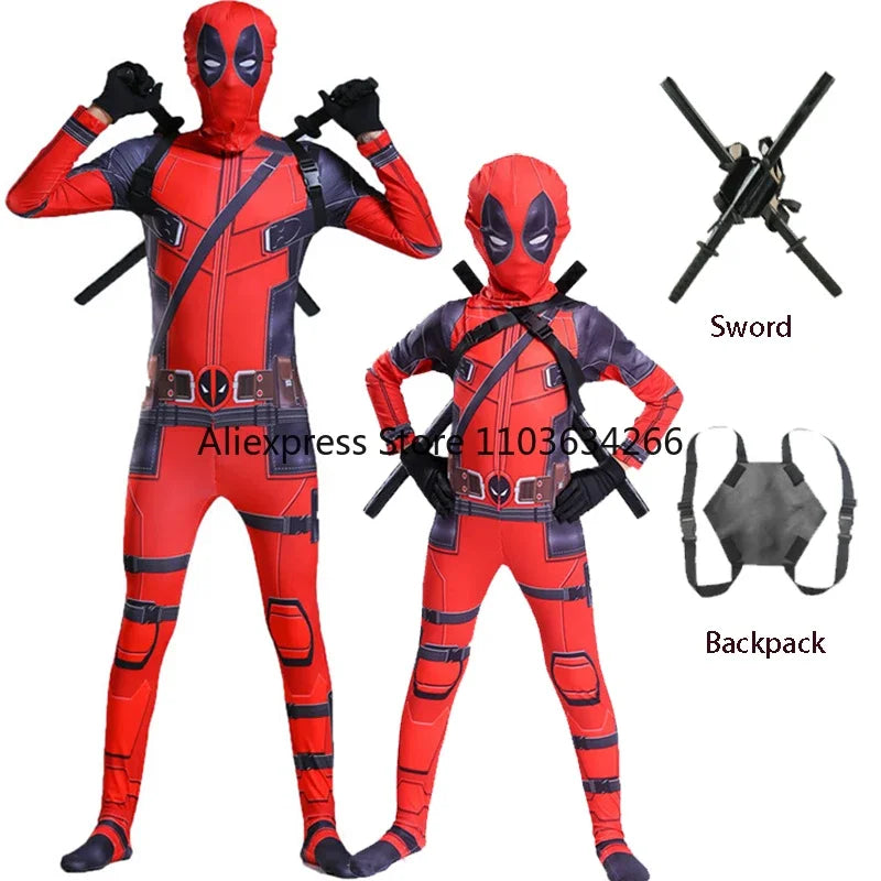 Deadpool Costume Men Women Kids Cosplay Mask Suit Jumpsuit Backpack