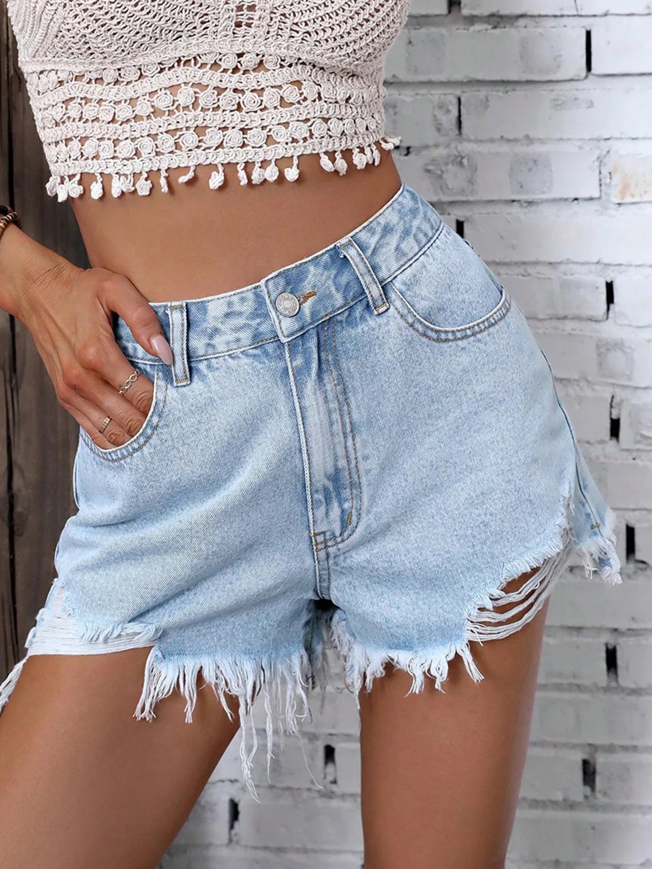 Distressed Shorts Denim Women Jeans High Waist Sexy Slim Fit Ripped