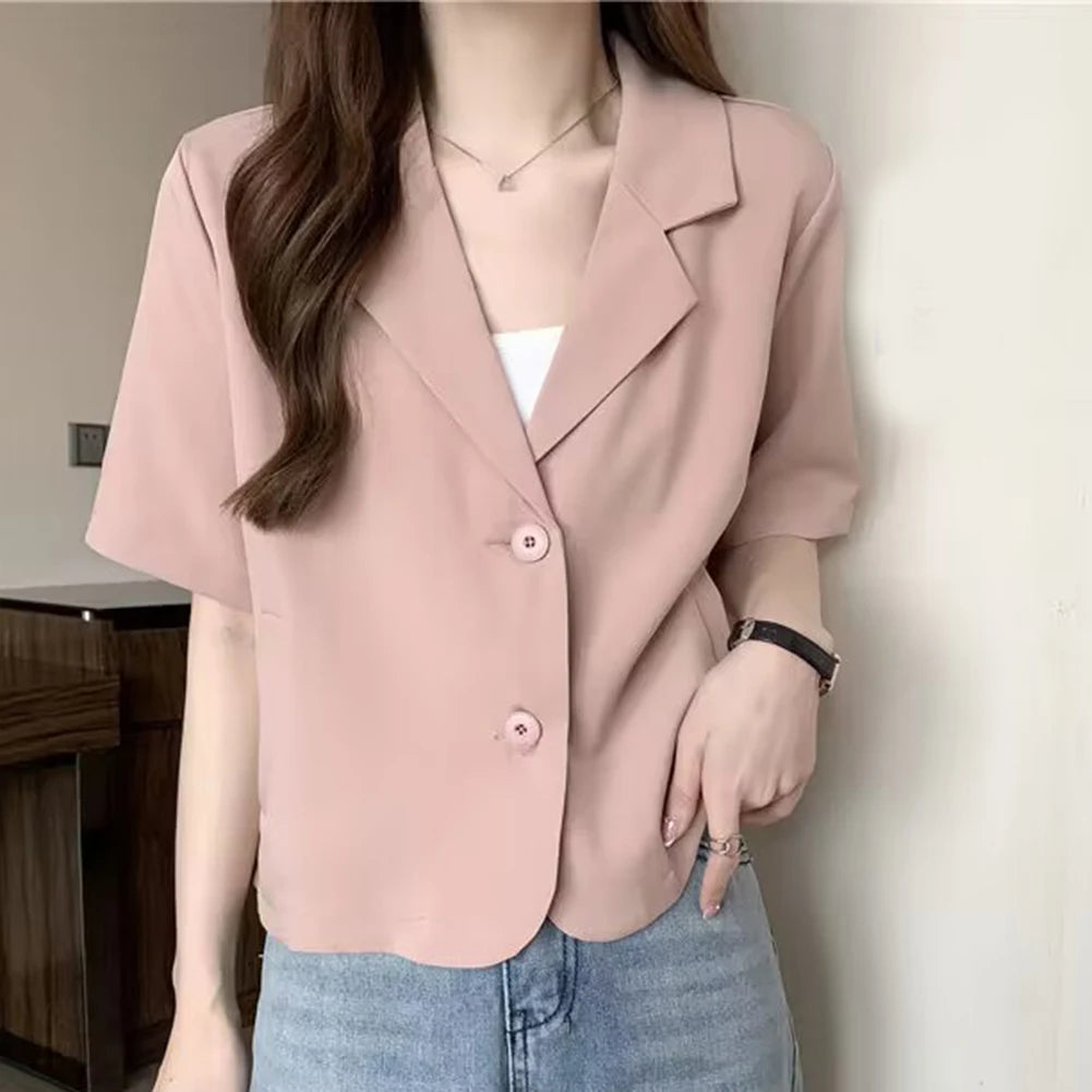 Summer Blazers Women Simple Leisure Loose Korean Style Youth Single Breasted Ladies