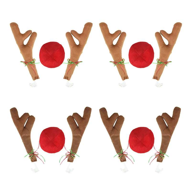 3pcs Christmas Antlers Car Decoration Accessories Christmas Car Flannelette Red Nose Costume Reindeer Deer Antler Diy Decoration