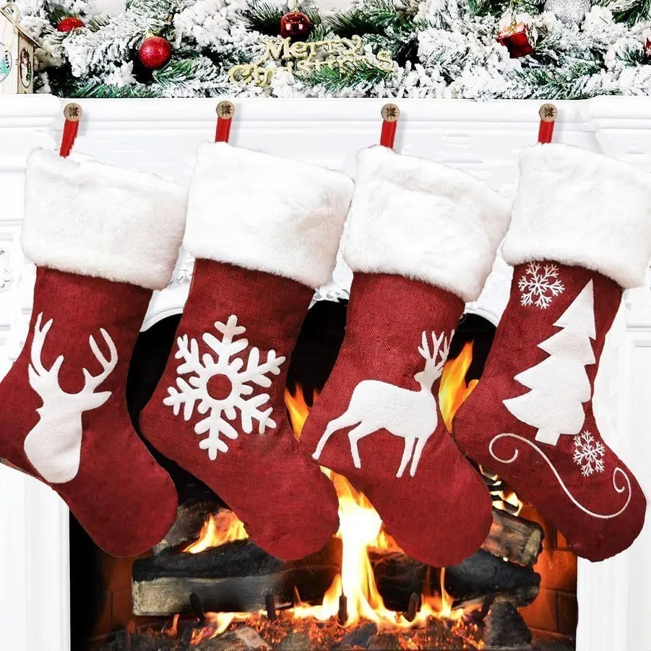 Christmas Stockings Socks Gifts Candy Bag Elk Xmas Tree Deer Printing Pocket Hanging Ornament Christmas Decorations