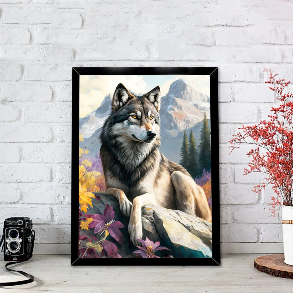 5D DIY  Diamond Painting Animal Wolf Full Square Round Diamond Mosaic Flower Needlework Wall Art Decor For Home