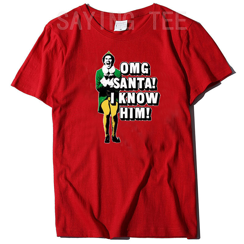 OMG Elf Adult Christmas T-Shirt Funny Xmas Costume Gifts Streetwear Clothes Men Family Matching Christmas T-Shirt