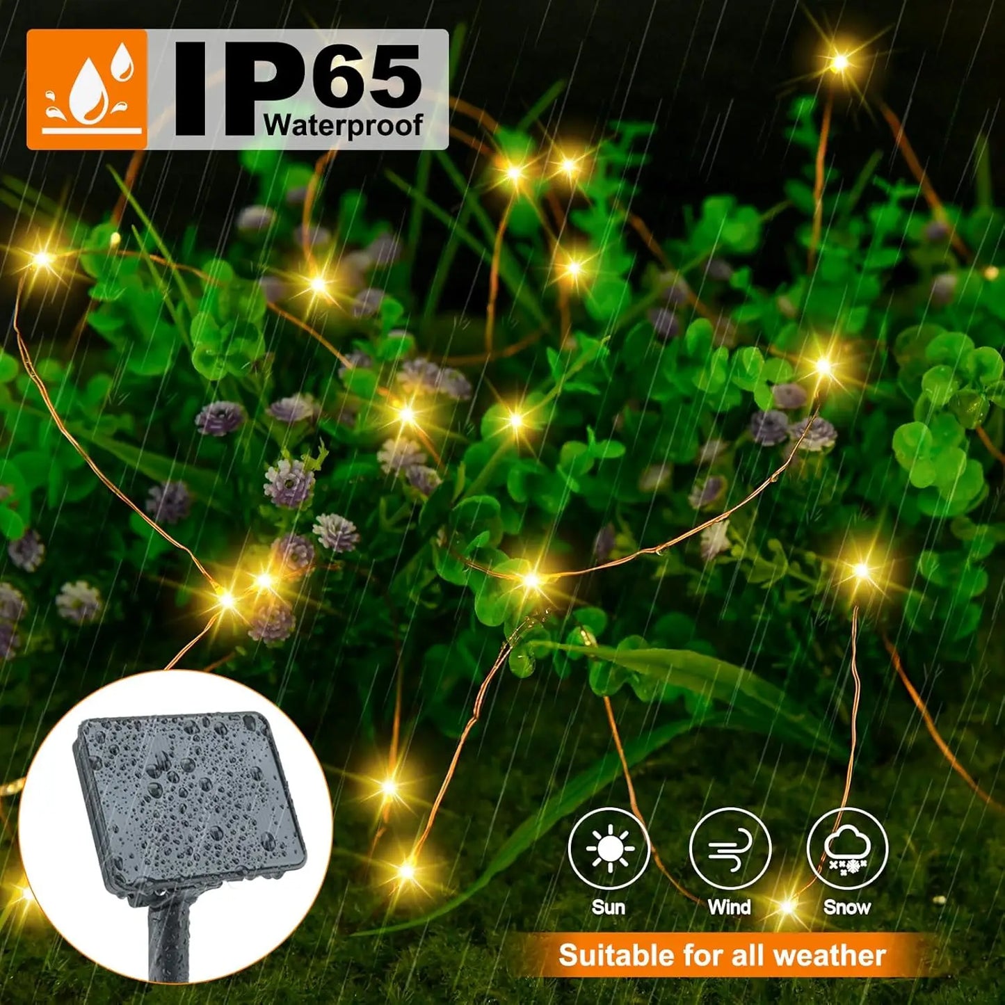 Solar String Lights Outdoor LED Waterproof Twinkle Lights Copper Wire 8 Modes Fairy Lights for Xmas Tree Garden Party Wedding