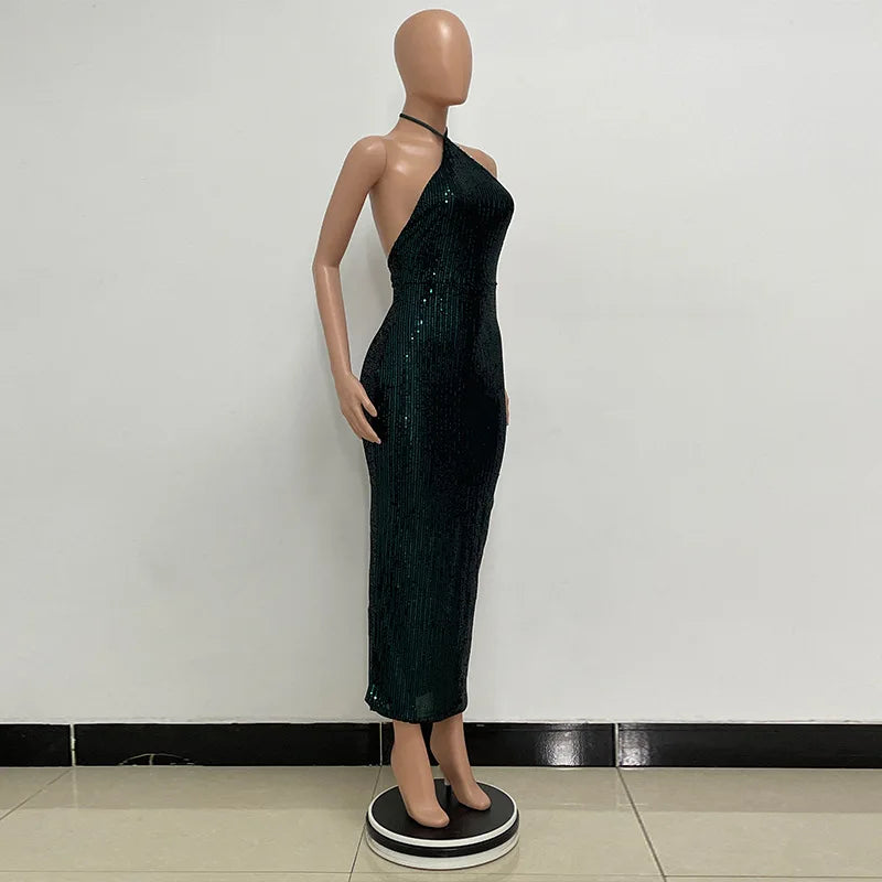 Elegant Dress Women For Wedding Party Cocktail Prom Dress Sequin Neck Hanging Sexy Long Formal Evening Dresses Hxy9