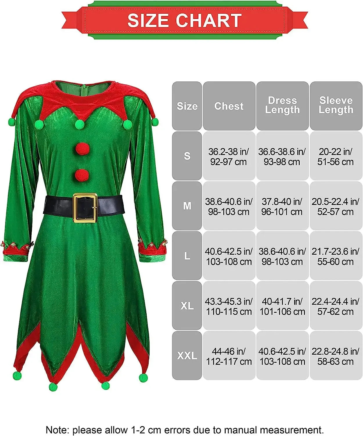 Women Girls Christmas Elf Costume Set Santa's Including Elf Hat Santa Dress Striped Stockings Shoes Belts